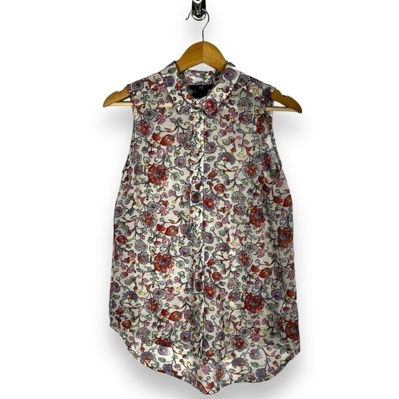 4 for $20 SALE! H&M Sleeveless Sheer Button Up Blouse Top, Multi Floral, Size 2 - Picture 1 of 10